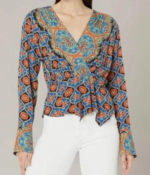 Free People Falling for You Blue‎ Boho Top Size M thumbnail 1