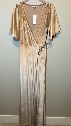 Baltic Born Meghan Velvet Wrap Maxi Dress Champagne Gold Flutter Sleeve M NWT thumbnail 1