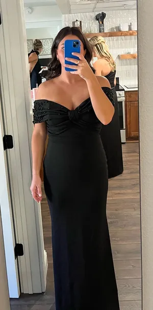 black long dress off the shoulder thumbnail 1