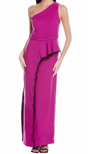 JS Collections New Hayley One Shoulder Column Evening Gown Cerise Black thumbnail 5