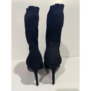 Anne Michelle Black Sock Booties Size 8 Mesh Knit Stiletto Pointed Toe Mid Calf thumbnail 7