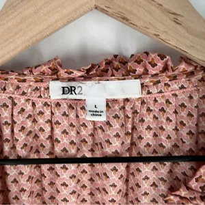 DR2 Womens Pink Geometric Floral Patterned Lightweight Woven Button Front Blouse thumbnail 2