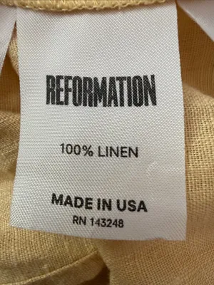 Reformation Madrid Buttercup Yellow Linen Off Shoulder Slit Ruffle Midi Dress thumbnail 5