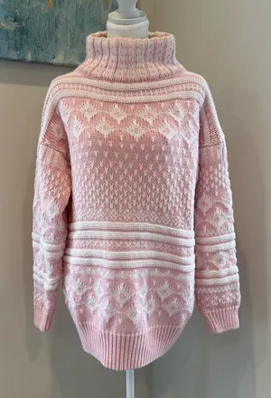 Vintage Gantos Pink, White Chunky Knit Turtleneck Sweater Barbiecore Soft Girl M thumbnail 1