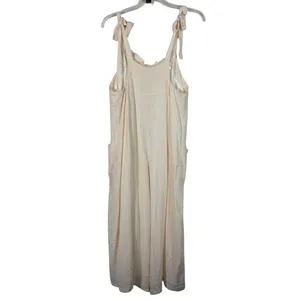 En Crême Beige Tan Cotton Wide Leg Tie Shoulder Jumpsuit Overalls NWT Large L thumbnail 8