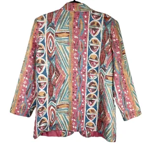 Vintage 80s 90s Pastel Retro Funky Blazer Jacket Sz 16 Boho Aztec Western thumbnail 2