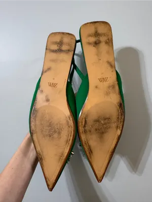 Zara Kelly Green Satin Slingback Flats Sparkle Crystal Gem 40 Pointed Toe thumbnail 2