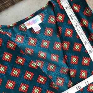 LuLaRoe Womens Duster Sz‎ S Joy Long Vest Teal Blue Orange Geometric Artsy NEW thumbnail 6