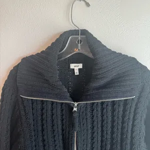 Aerie Cable Car Chenille Quarter Zip Chunky Black Knit Top thumbnail 4