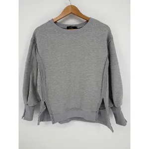Trendy Queen‎ Oversized Gray Sweatshirt Womens Medium Side Slit Boho Raw Seam thumbnail 5