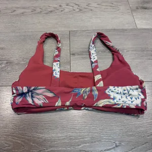 Roxy Womens Tropical Floral Scoop‎ Neck Bikini Top Berry Red Blue Size Small thumbnail 2