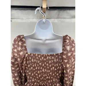 Dizzy Lizzy Smocked Peplum Floral Blouse XS Brown Boho Cottagecore Puff Sleeve thumbnail 10