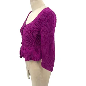 Free People Purple Taf Cable‎ Knit Cardigan Sweater Size XS thumbnail 5