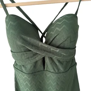 Cupshe Womens Green Chevron Textured Twist Front One Piece Swimsuit CAA12E3M014R thumbnail 6