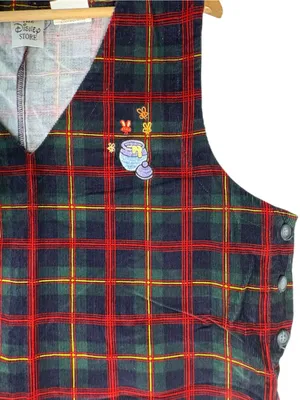 Vintage 90s Disney Store Winnie the Pooh Plaid Corduroy Jumper Dress M thumbnail 8