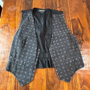 By Choice Vintage 90s Paisley Floral Button‎ Front Vest Black Purple Medium USA thumbnail 1