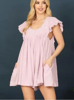 Olivaceous Flutter Sleeve Embroidered Romper thumbnail 1