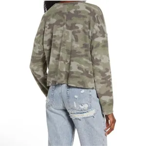 NEW La La Land XS Camo V Neck Fleece Long Sleeve Crop Top Buttery Soft Y2K thumbnail 2