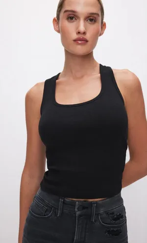 GOOD AMERICAN Fitted Rib Scoop Neck Tank in Black001 Size X-Small NWT thumbnail 1