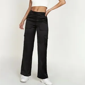 MESHKI Amaya Lace Up‎ Cargo Pants Black Satin Wide Leg Size S thumbnail 4
