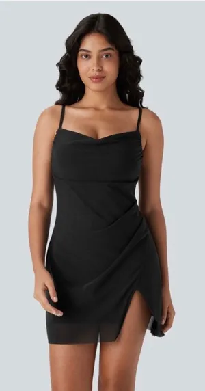Brand New Halara Women's Size XS Black Mini Ruched Dress Athleisure thumbnail 1