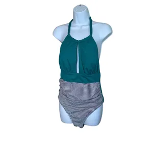 Cupshe Aqua Textured and Striped Halter Tummy Control‎ One Piece Swimsuit Large thumbnail 4