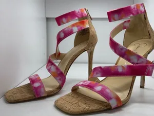 Jessica Simpson Pink Tie-Dye Strappy Cork Heel Sandals - Smo thumbnail 1