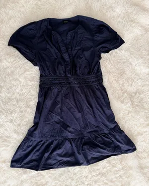 Quince 100% Organic Cotton Tiered Mini Dress in Navy thumbnail 1