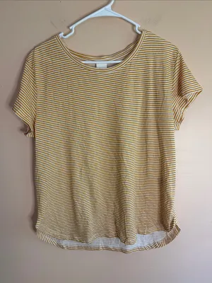 H&M Mustard and White Striped Short Sleeve Tee thumbnail 1
