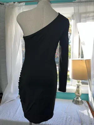 One-Shoulder Black Ruched Bodycon Dress thumbnail 6