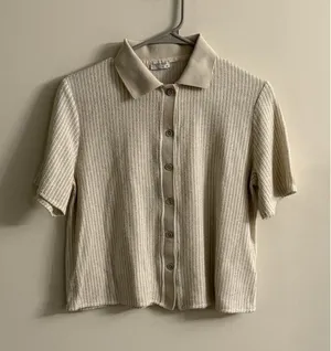 Linea Moda Italy Beige Button Down Knit Shirt M Glitter Thread‎ Short Sleeve thumbnail 1