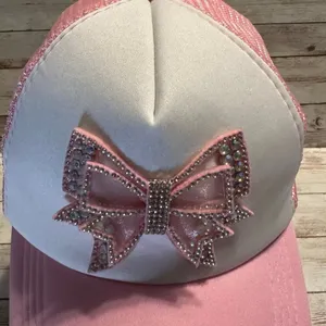 Bow Trucker Hat Pink White Coquette Blingy Mesh One-Size Snap Back Girly Cap thumbnail 7