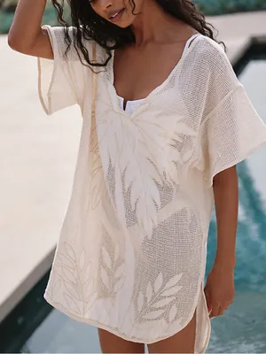 Celandine Anthropologie Womens Embroidered Mesh Cream Swim Coverup Mini Dress Xs thumbnail 6