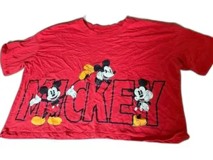 Disney Mickey Mouse Red Crop Top Graphic T-Shirt Women’s Large Retro Tee thumbnail 1