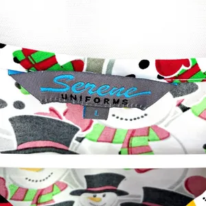 Serene Uniforms Christmas Snowman Frosty Buttery Soft Scrub Uniform Top LARGE thumbnail 3