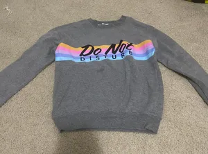 grey and colorful striped sweatshirt thumbnail 1