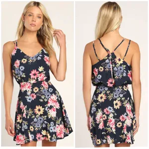 NWT Lulus Floral Fit & Flare Dress Crisscross Back Mini Summer Cottagecore Large thumbnail 2