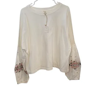 New Cost Plus World Market Cream Blouse Embroidered Sleeves sheer poof Sleeves thumbnail 5