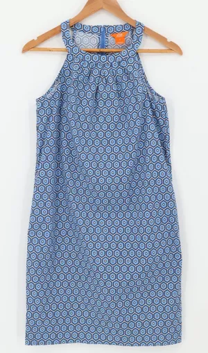 Joe Fresh Geometric Halter Dress Size 2 Pockets Blue Retro Mod Preppy Vacation‎ Summer thumbnail 1