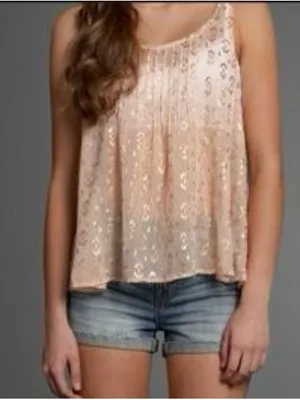 Abercrombie &Fitch Sheer Pink & Gold Metallic Foil Tank Top Size Large thumbnail 1