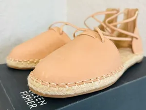 Eileen Fisher Lace-Up Leather Espadrille Sandal, Toffee Cream Pink Size 7.5, NWT thumbnail 9