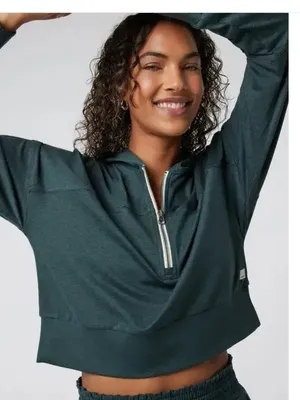 Vuori Halo Half‎ Zip Cropped Hoodie - Teal Green XS thumbnail 1