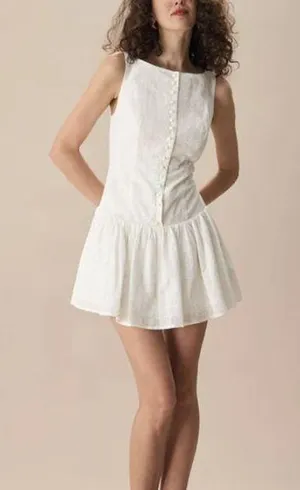 RIHOAS Women's White Boat Neck Jacquard Cotton Mini Dress 3 thumbnail 1
