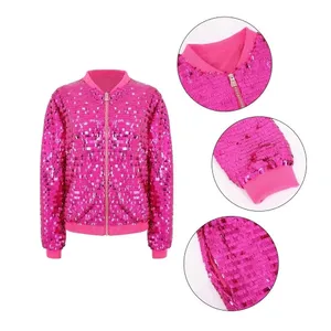 NWT Pink Disco Sequin ZipUp‎ Bomber Jacket Medium thumbnail 3