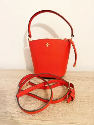 TORY BURCH EMERSON Mini Drawstring Bucket Leather Crossbody Red Bag thumbnail 2