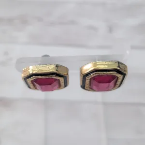 Vintage Clip On Earrings Pink & Gold Tone - Fair Condition thumbnail 6