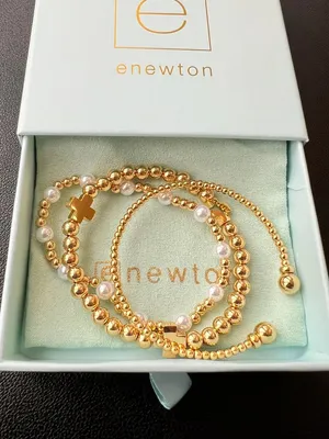 Enewton Women’s Classic Golden Cross & Pearl Bracelets 3 Pcs thumbnail 1