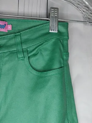 Edikted Luna Green Faux Leather Mid Rise Women's Flare Y2K FashionEdgy Pants thumbnail 4