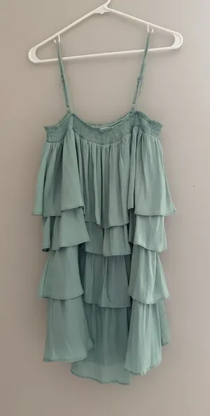 vestique Light Aqua Layered Ruffle Spaghetti Strap Dress thumbnail 1