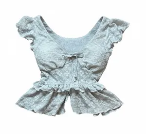 Gray Lace Babydoll Top Ruffles Bow Romantic Cottage Romantic Feminine thumbnail 1